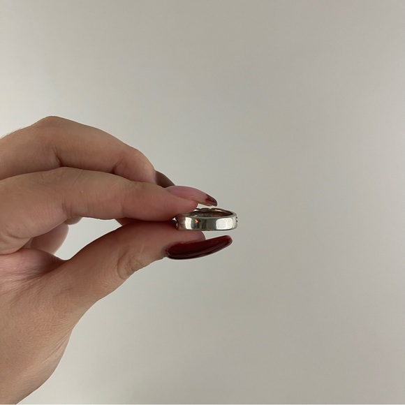 Vintage Coral Red Turquoise Blue Stone Color Block Thick Band Statement Ring - Picture 4 of 4